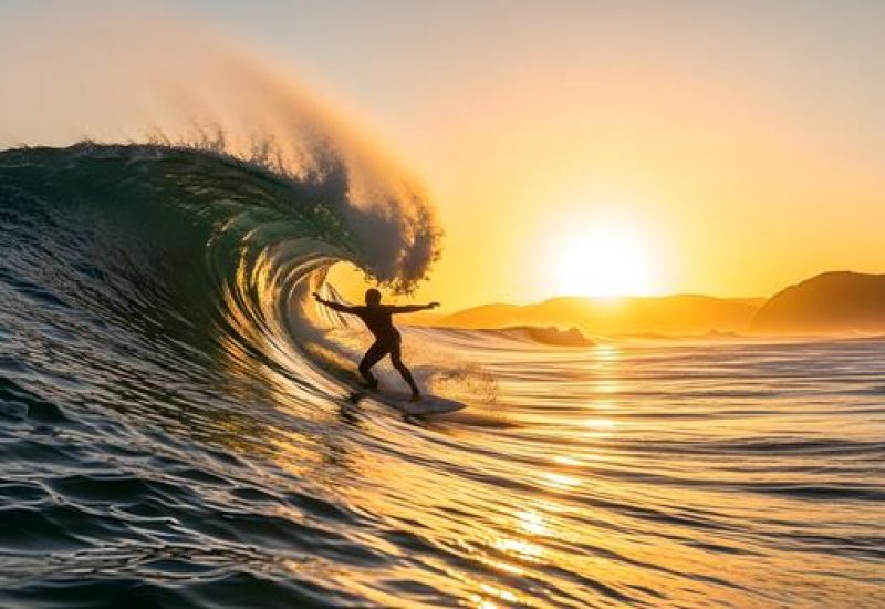 golden-hour-surf-riding-the-wave-at-sunset-photo